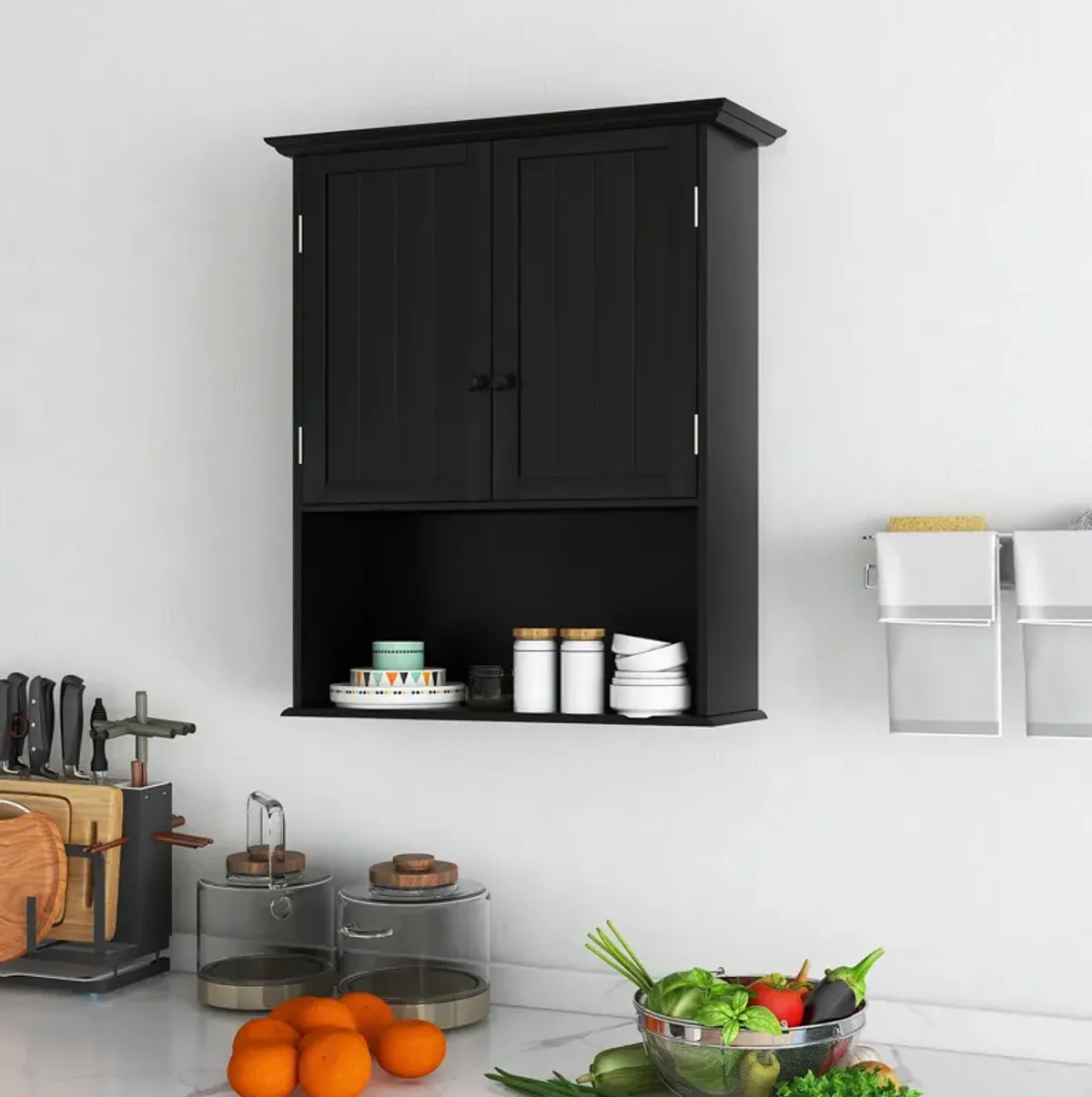 2-Door Wall Mount Bathroom Storage Cabinet with Open Shelf