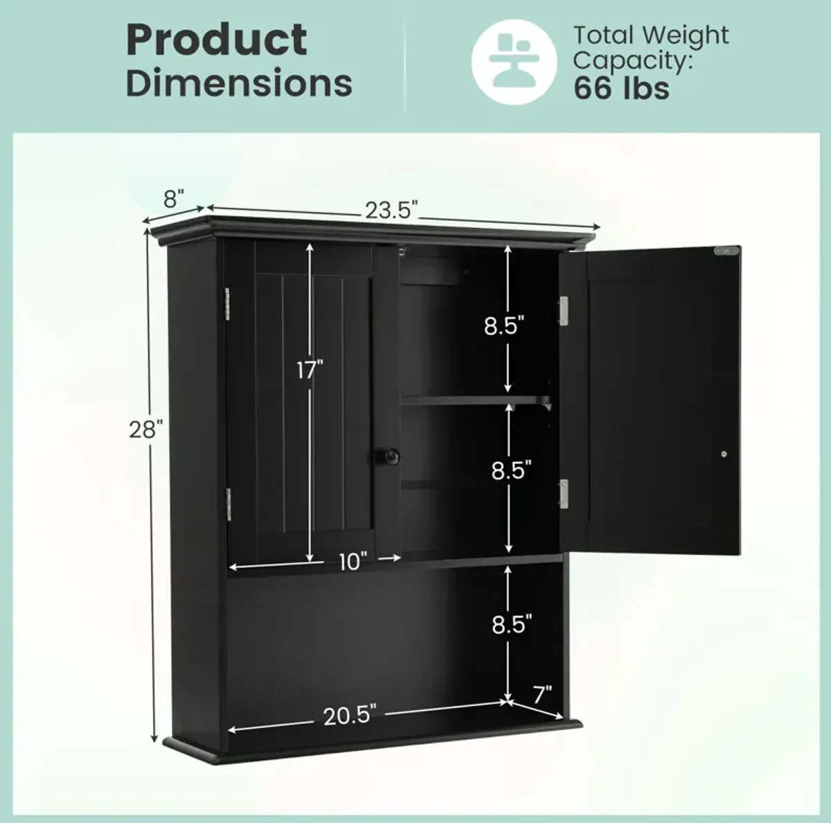 2-Door Wall Mount Bathroom Storage Cabinet with Open Shelf