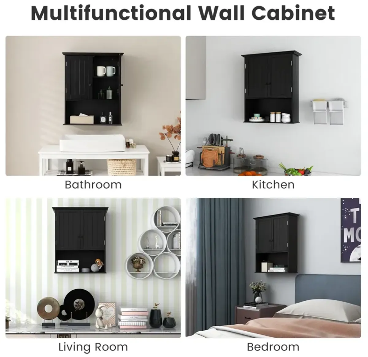 2-Door Wall Mount Bathroom Storage Cabinet with Open Shelf