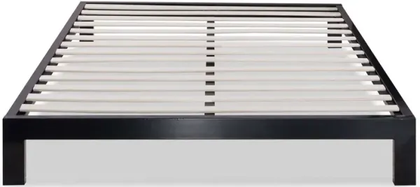 Modern Black Metal Platform Bed Frame with Wood Slats