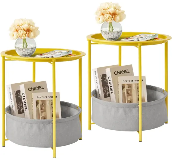 VECELO Round Side/End Table with Fabric Storage Basket