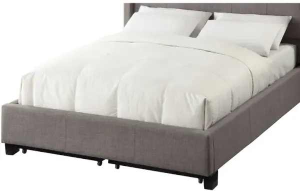 Le Low Profile King Uphosltered Bed with Storage, Linen, Gray - Benzara
