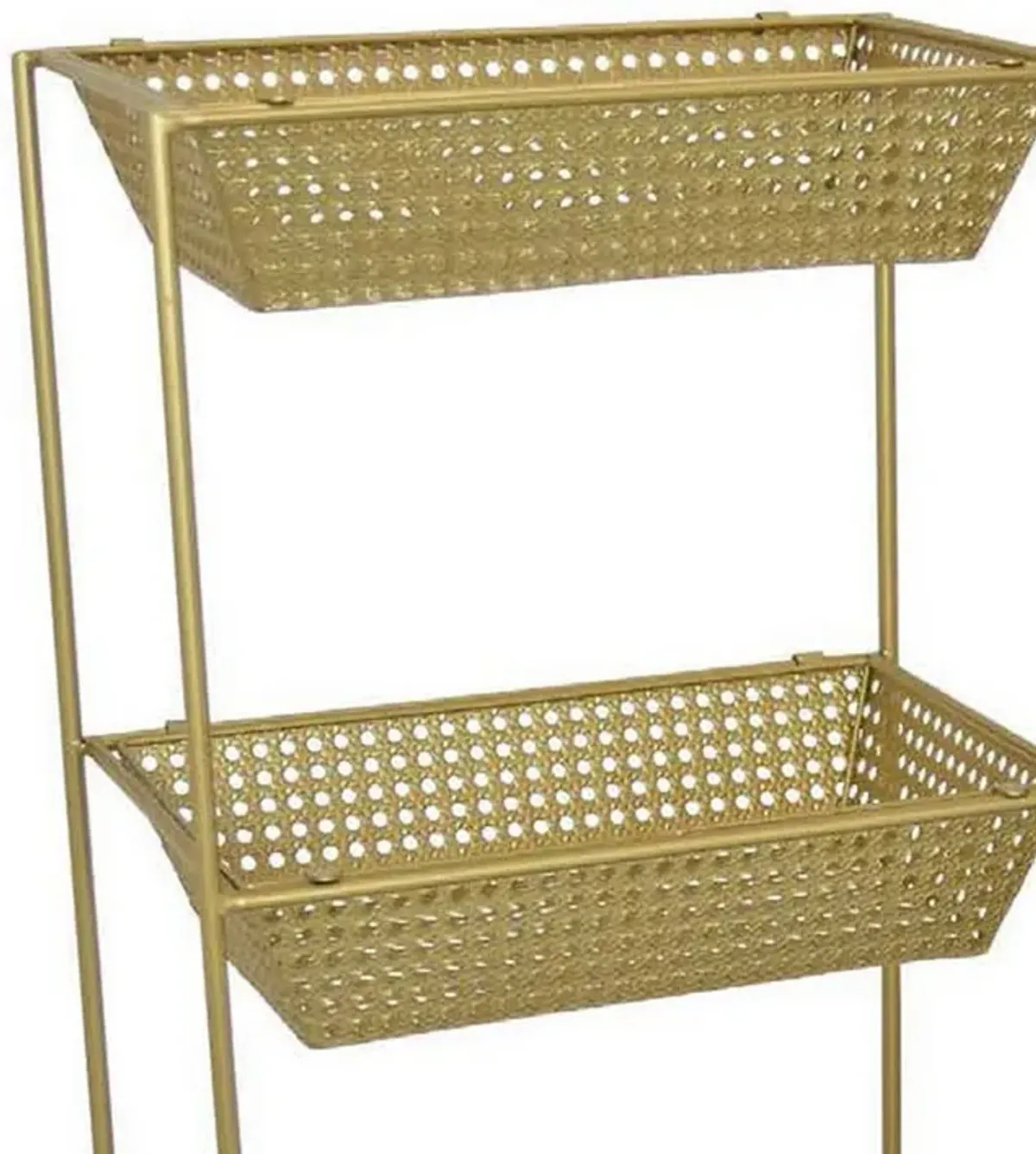 Set of 2 Standing Storage Units, 3 Shelves, Mesh Design, Gold Metal - Benzara