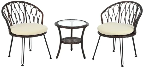 Mondawe 2 Pieces Outdoor Table And Chair Set,W/ Rattan Chairs And Round Glass Table Patio Garden Set