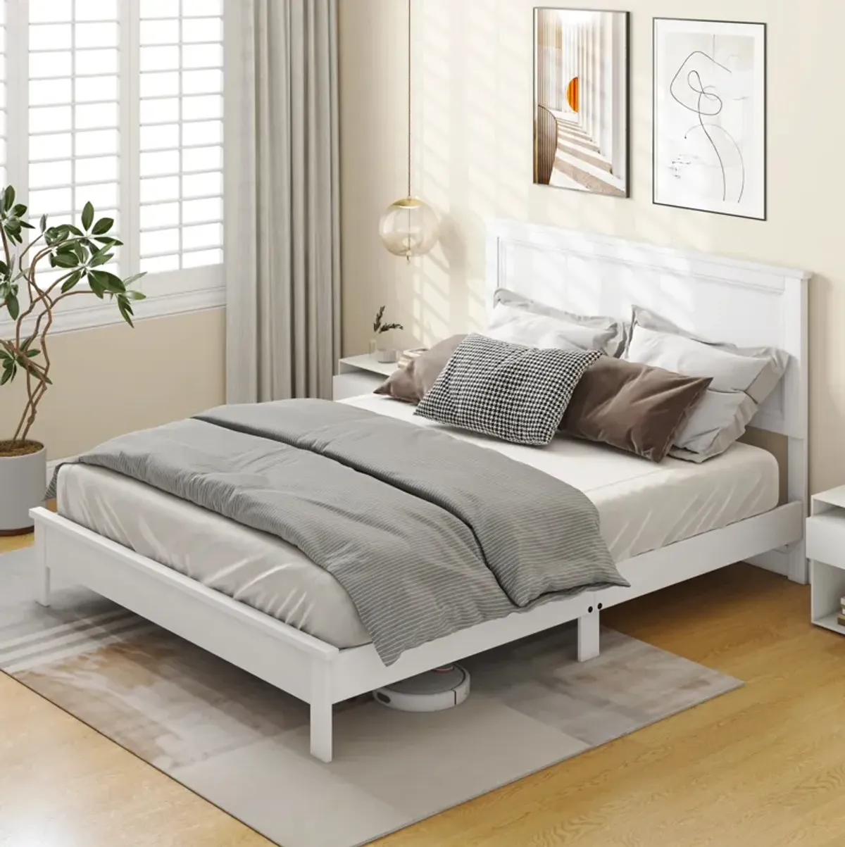 Platform Bed Frame with Slats and High Headboard for Bedroom Setup