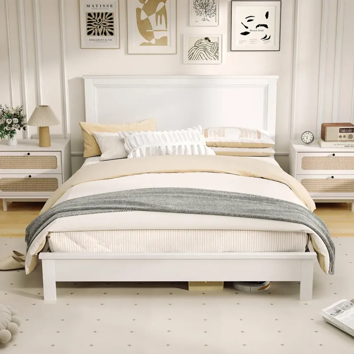 Platform Bed Frame with Slats and High Headboard for Bedroom Setup
