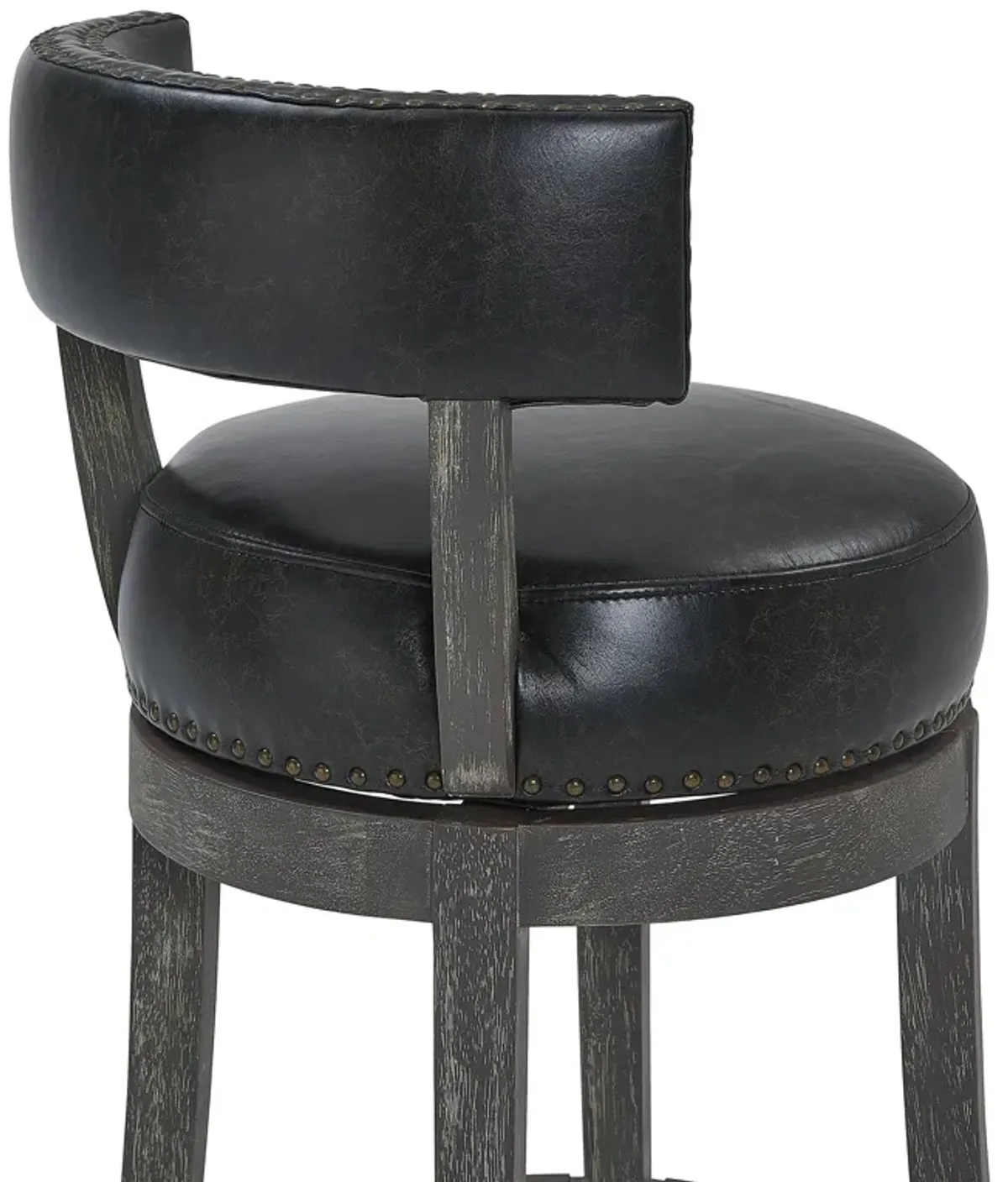 Corbin  Counter Height Swivel Onyx Faux Leather and American Grey Wood Bar Stool