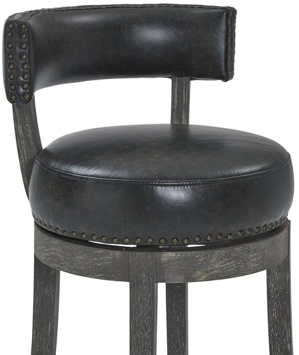 Corbin  Counter Height Swivel Onyx Faux Leather and American Grey Wood Bar Stool