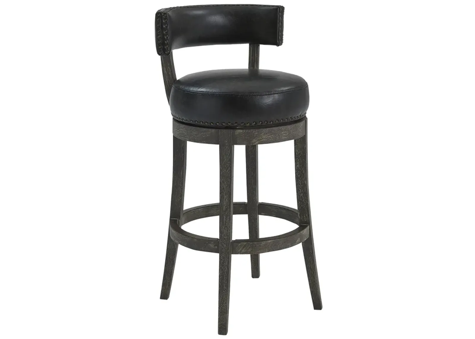 Corbin  Counter Height Swivel Onyx Faux Leather and American Grey Wood Bar Stool