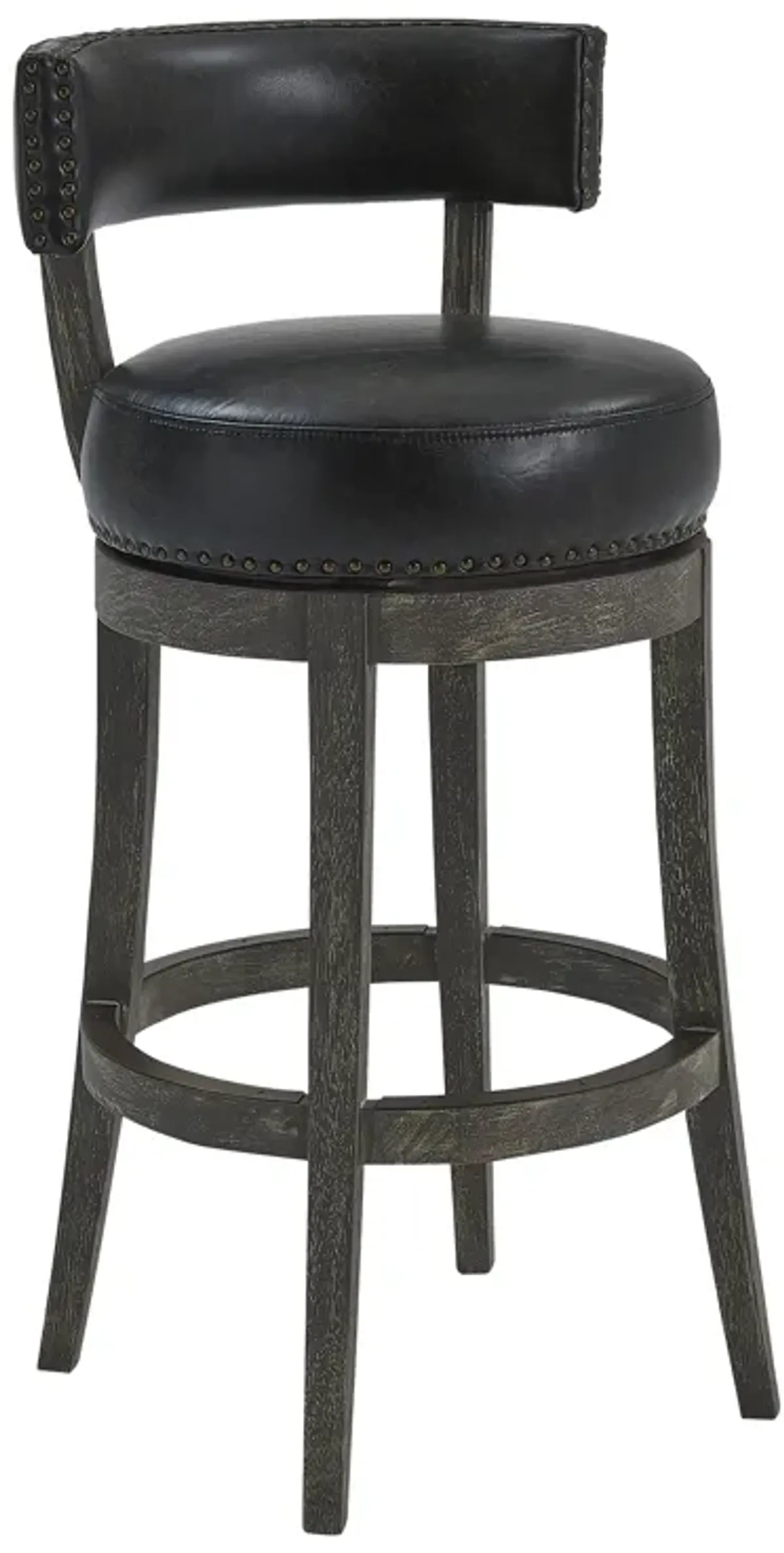 Corbin  Counter Height Swivel Onyx Faux Leather and American Grey Wood Bar Stool