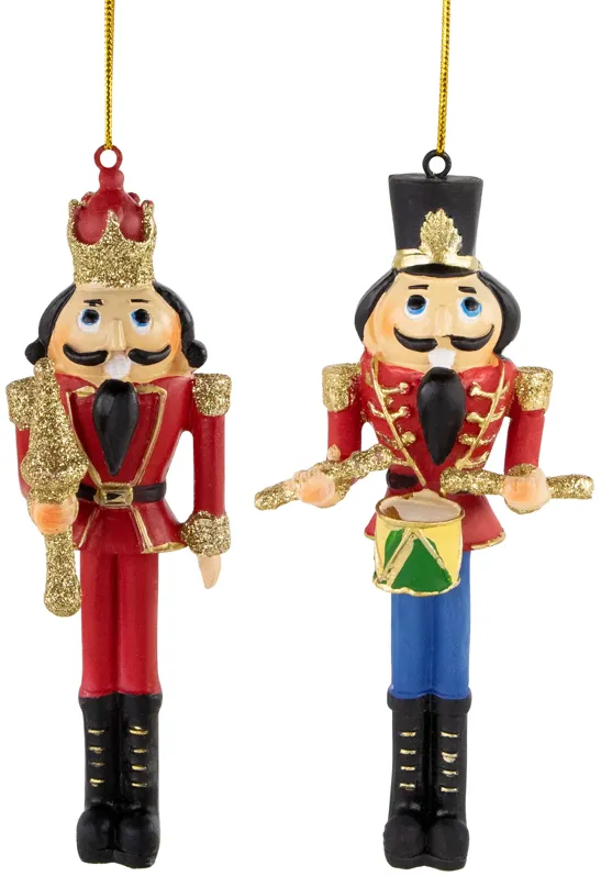 Set of 2 Nutcracker King and Soldier Christmas Ornaments 5.75"