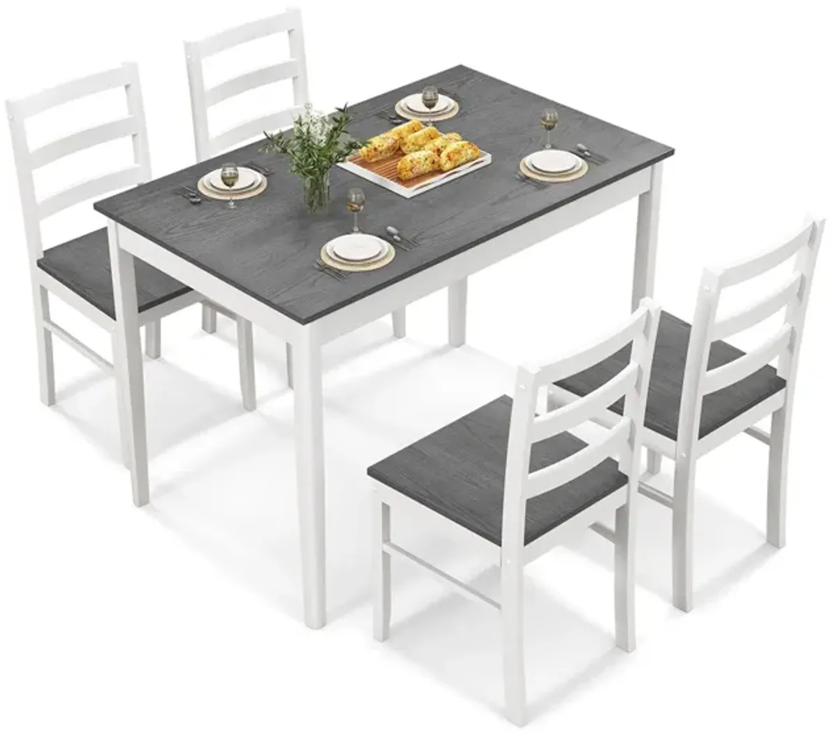 5-Piece Wooden Dining Set with Rectangular Table and 4 Chairs