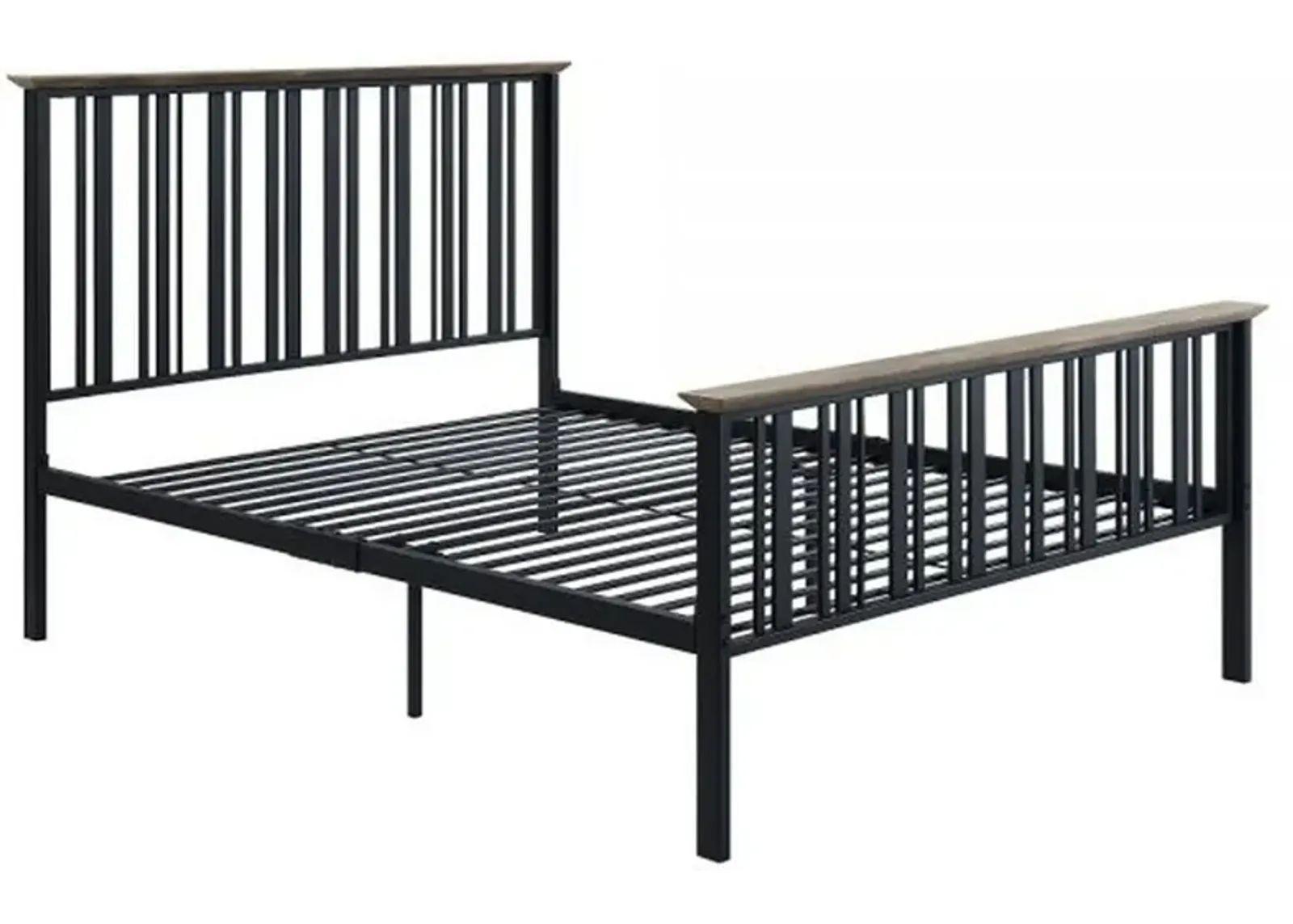 Nori Full Bed with Slatted Metal Frame, MDF Wood, Oak Brown and Black  - Benzara