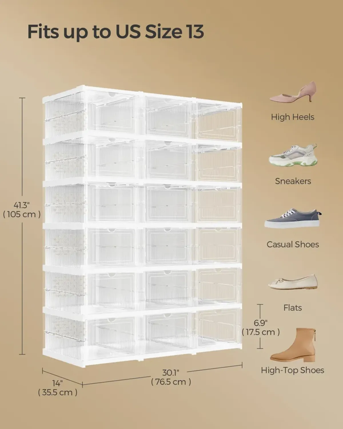 Pack of 18 Stackable Shoe Boxes Transparent