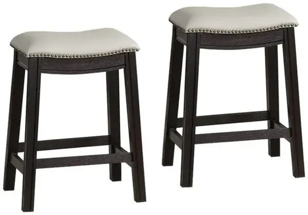 Curved Leatherette Counter Stool with Nailhead Trim, Set of 2, Gray - Benzara