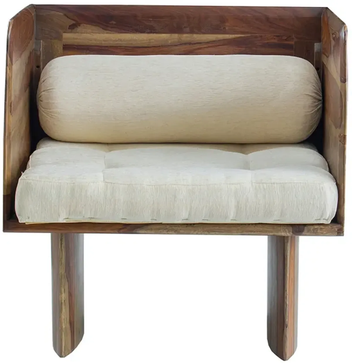 30 Inch Accent Chair, Panel-Style Legs, Tufted, Brown Wood, Beige Cotton - Benzara