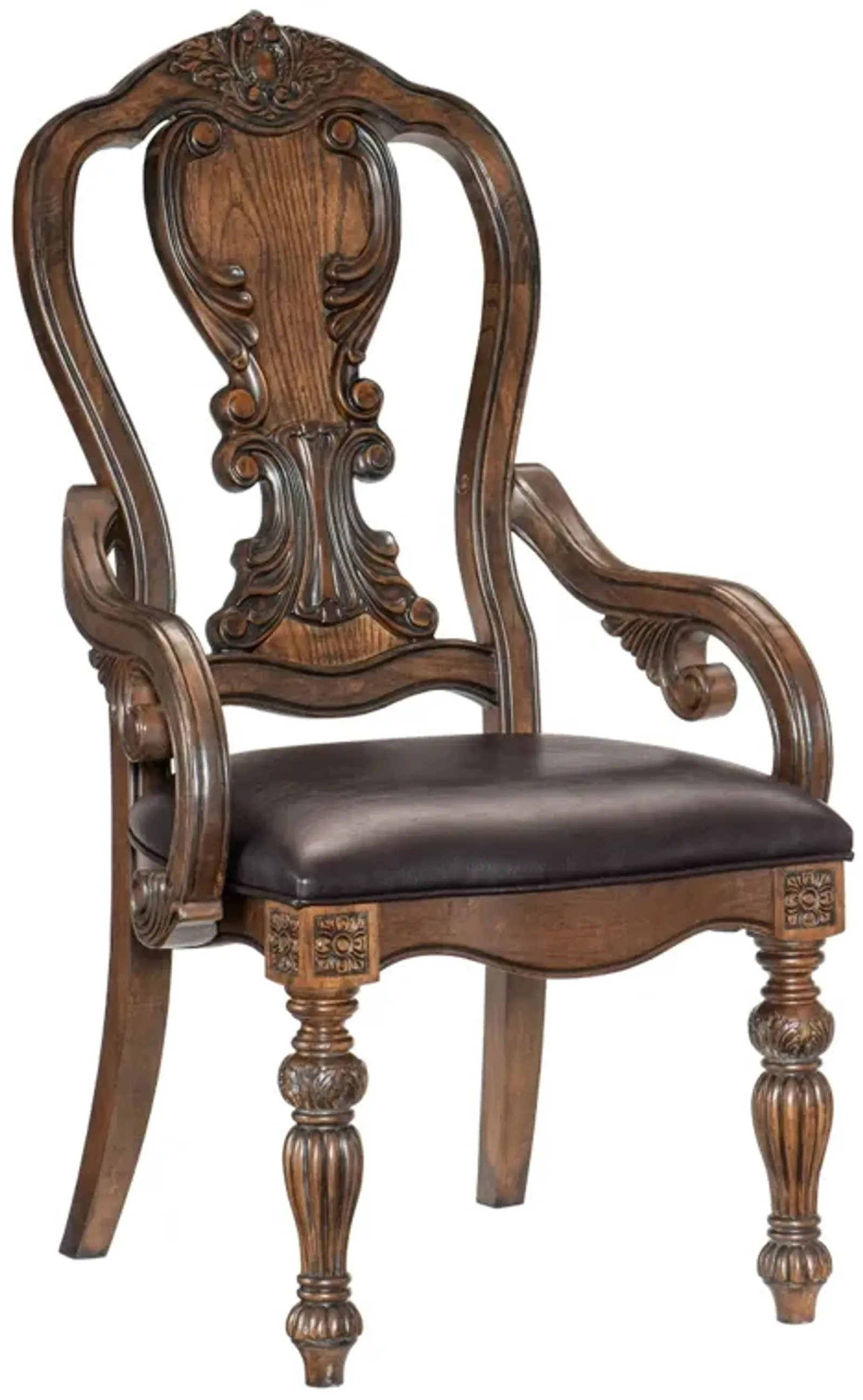 Devi 20 Inch Armchair, Queen Anne Backrest, Turned Legs, Rustic Brown -Benzara