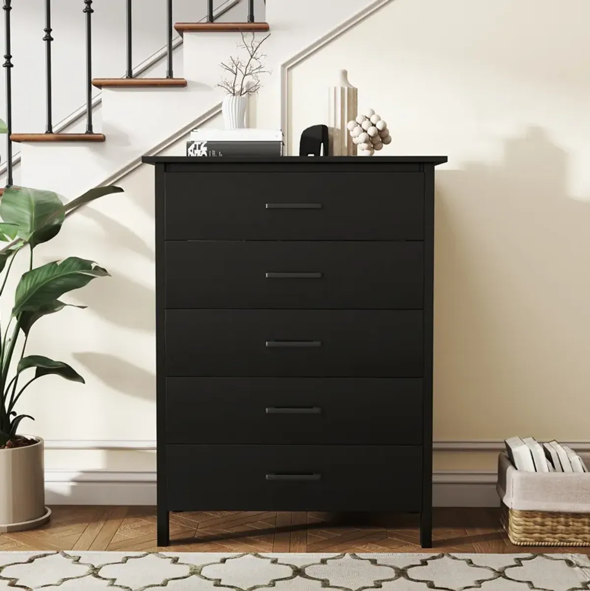 Modern 5-Drawer Multipurpose Chest Dresser with Metal Handles