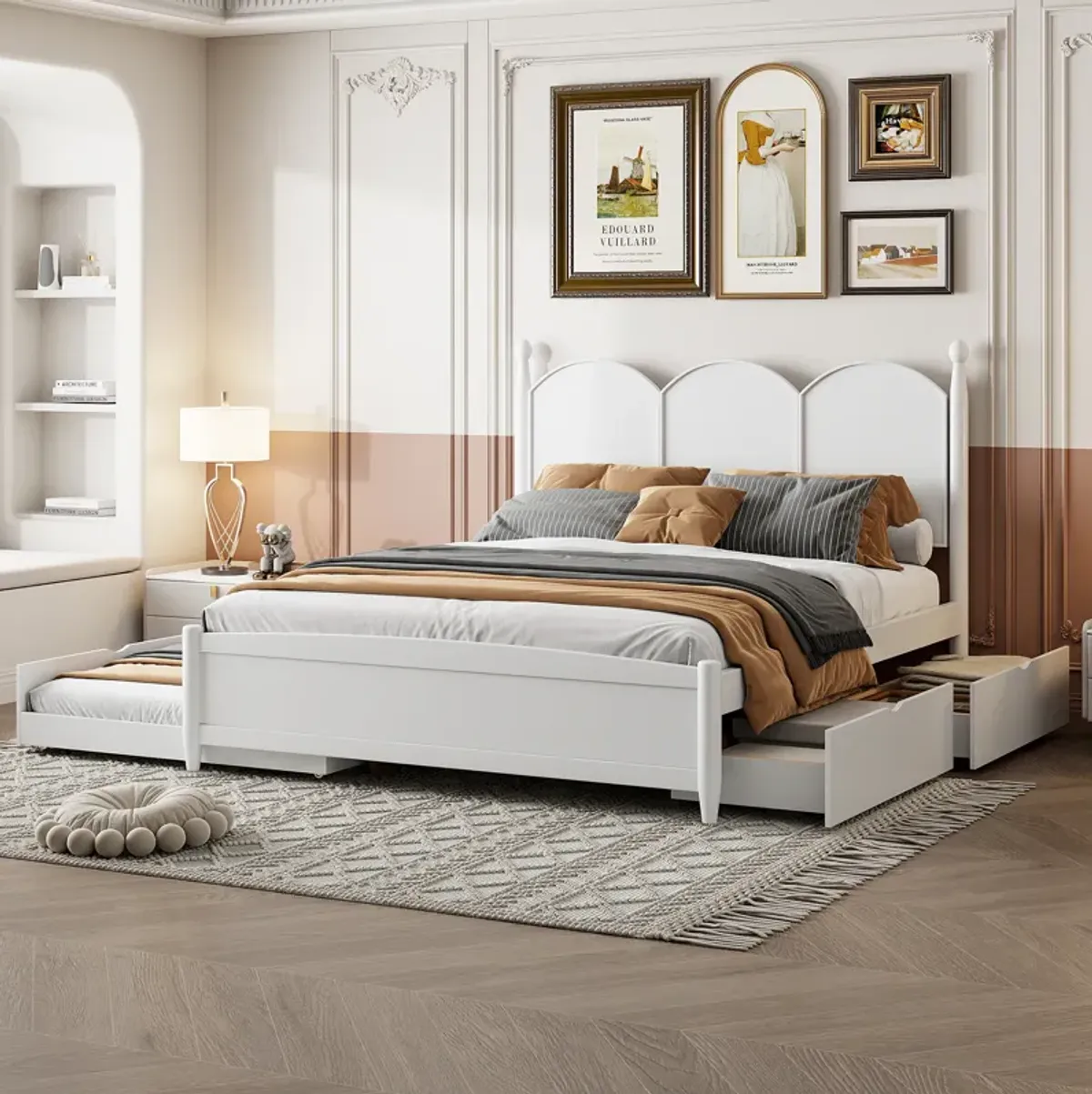 Merax Platform Bed with Drawers and Twin XL Trundle