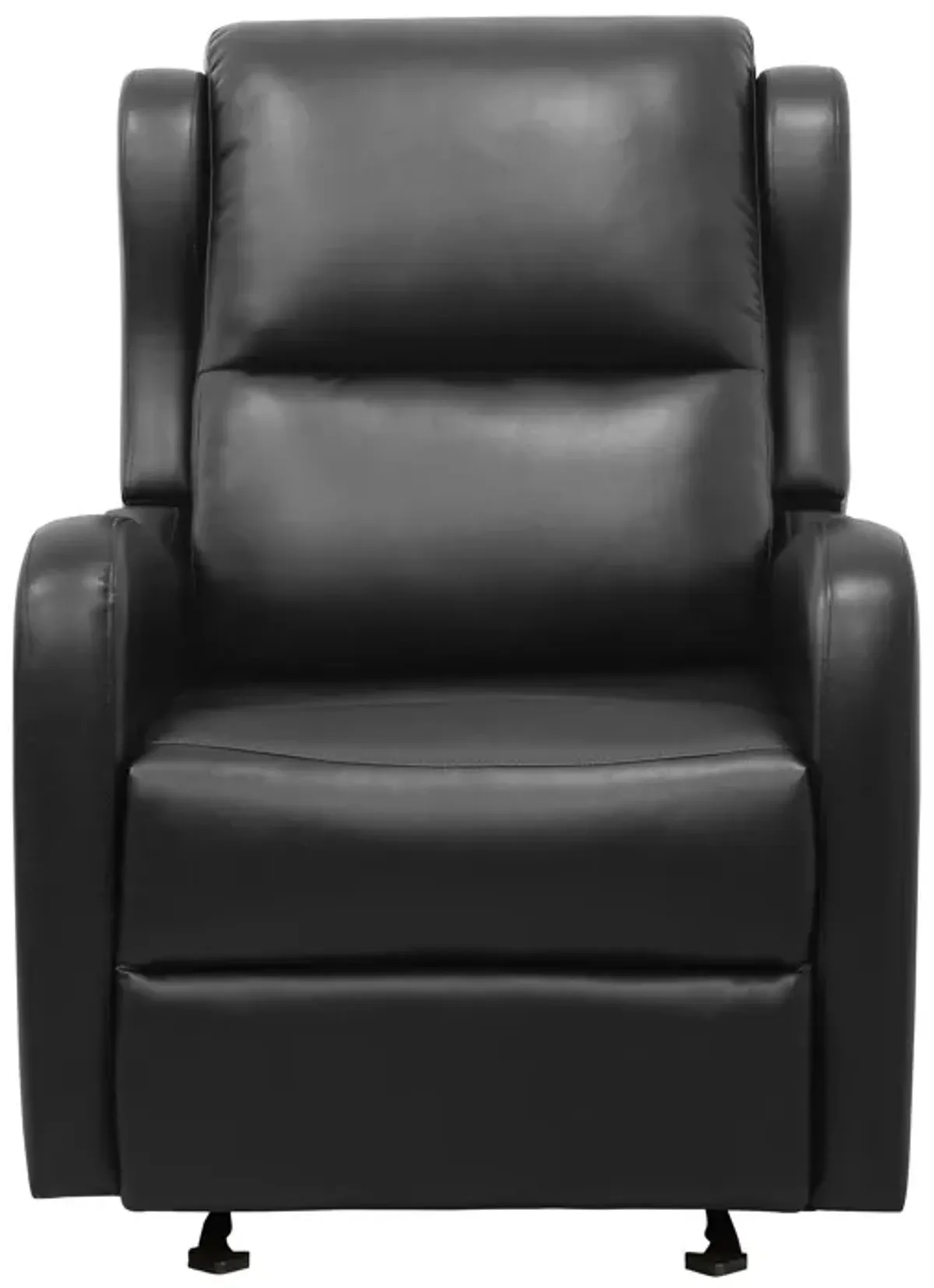 Kim 39 Inch Glider Manual Recliner Chair, Black Faux Leather, Solid Wood - Benzara