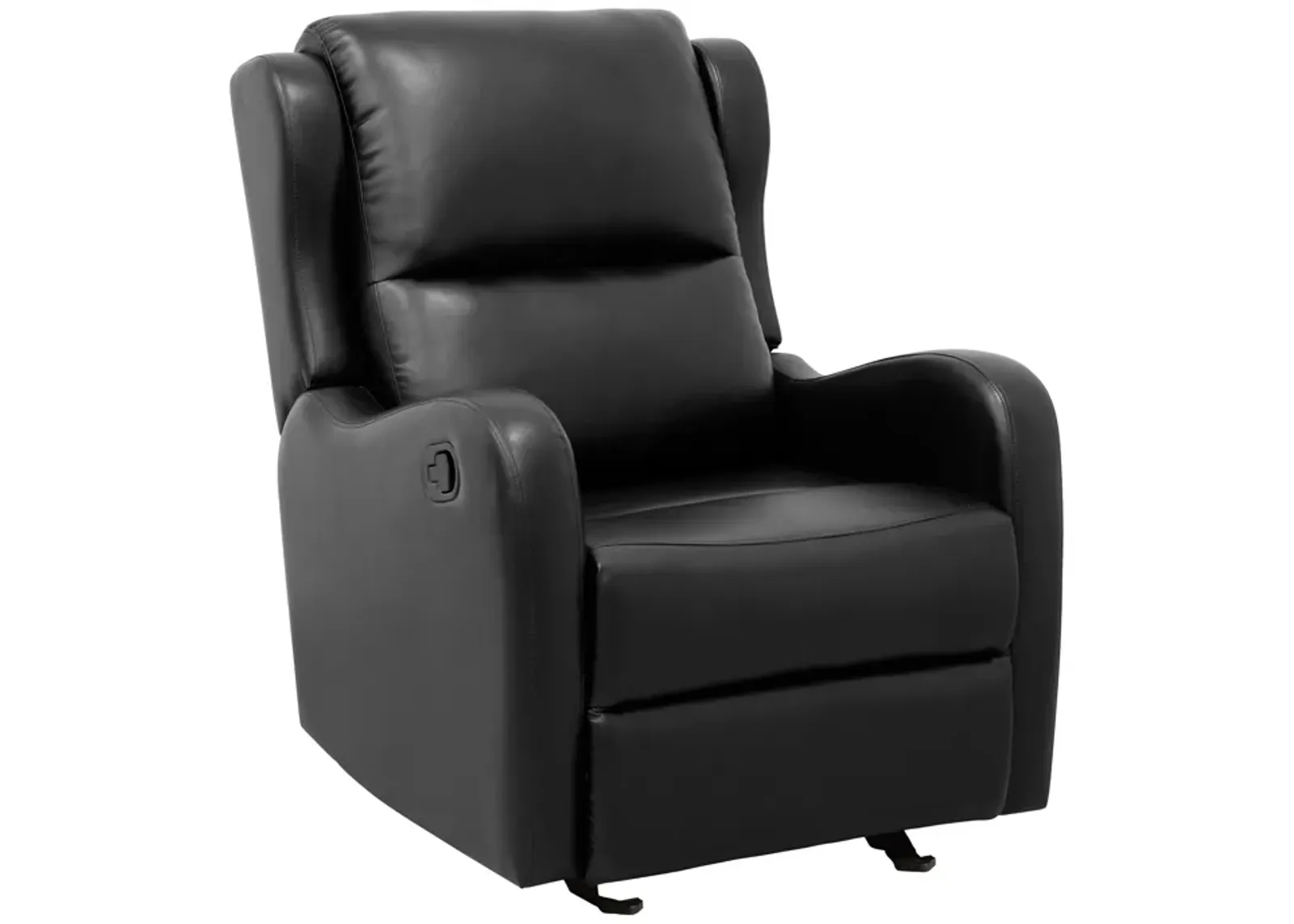 Kim 39 Inch Glider Manual Recliner Chair, Black Faux Leather, Solid Wood - Benzara