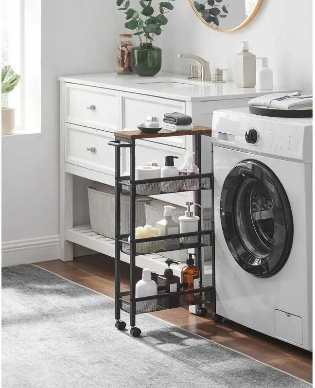 Rolling Utility Cart with Handle - Sturdy Metal Frame for Kitchen, Dining Room, and Home Office