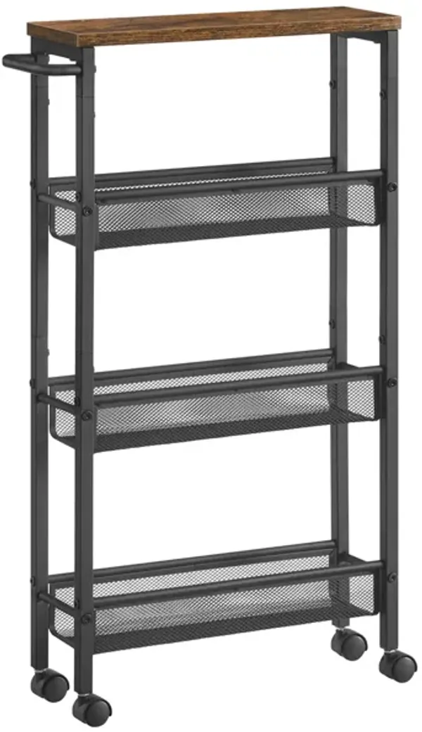 Rolling Utility Cart with Handle - Sturdy Metal Frame for Kitchen, Dining Room, and Home Office