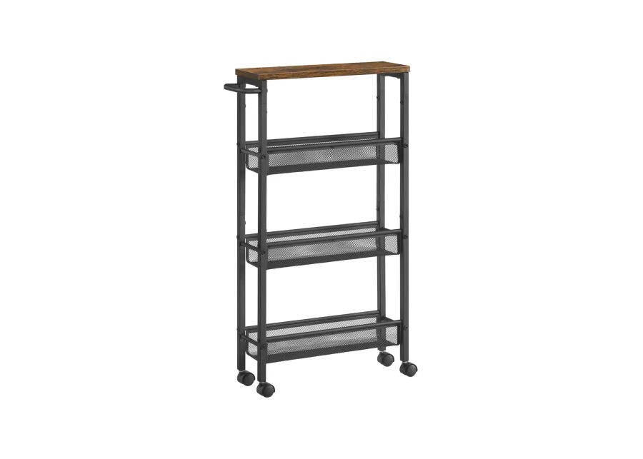 Rolling Utility Cart with Handle - Sturdy Metal Frame for Kitchen, Dining Room, and Home Office