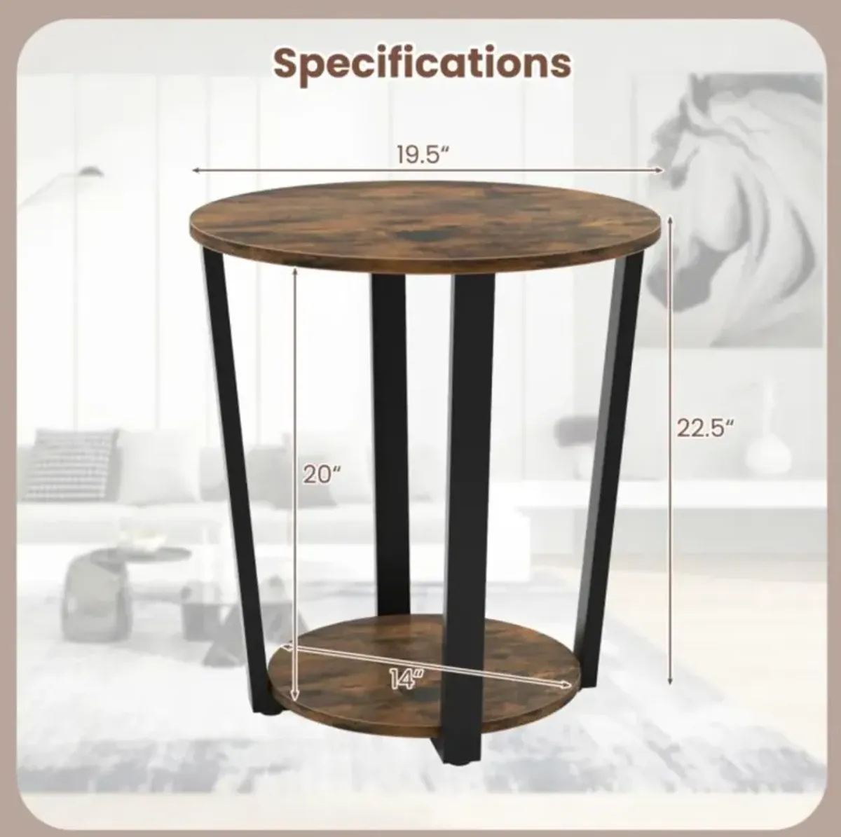 Hivvago 2-tier Round End Table with Storage Shelf and Metal Frame