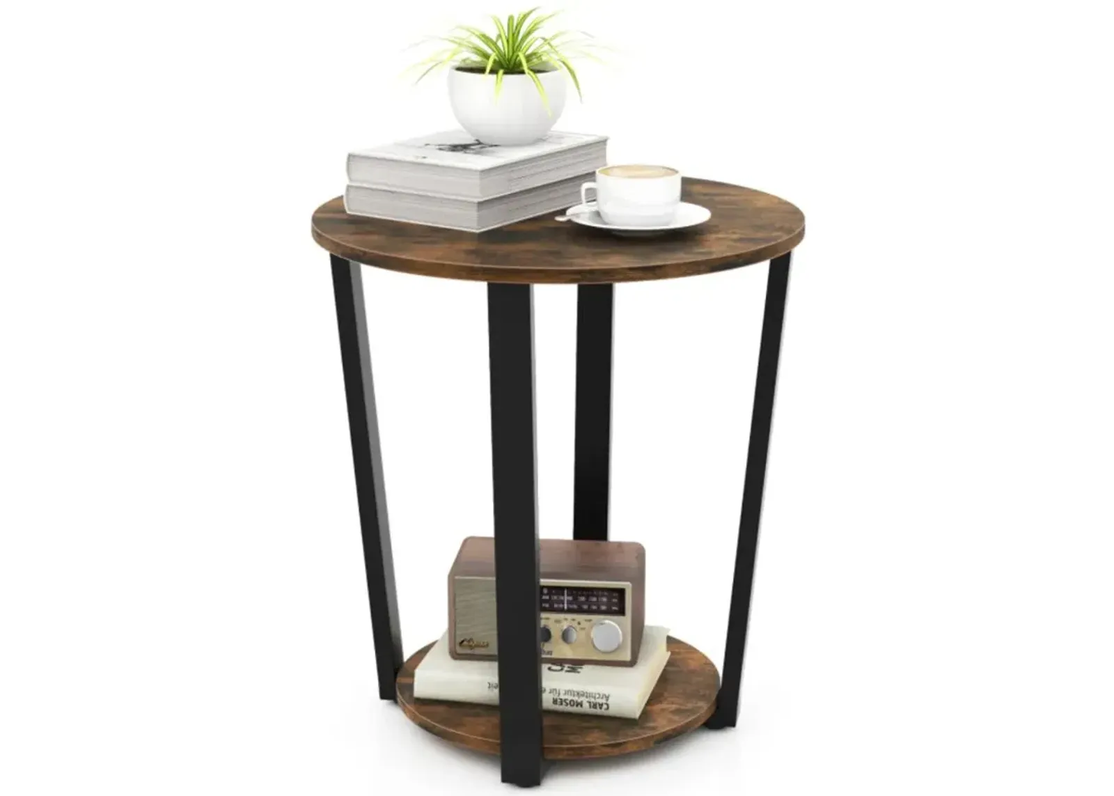 Hivvago 2-tier Round End Table with Storage Shelf and Metal Frame