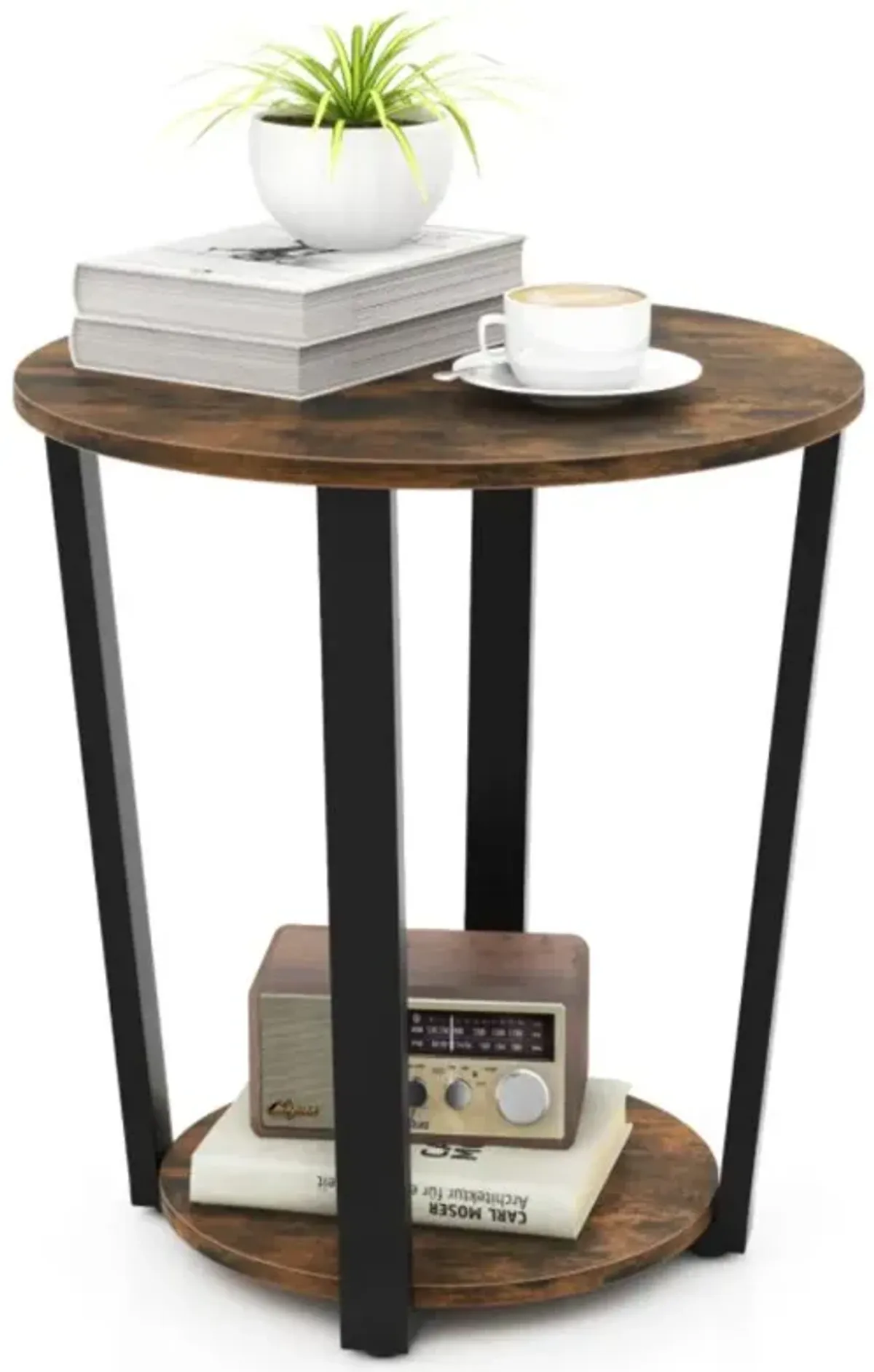 Hivvago 2-tier Round End Table with Storage Shelf and Metal Frame