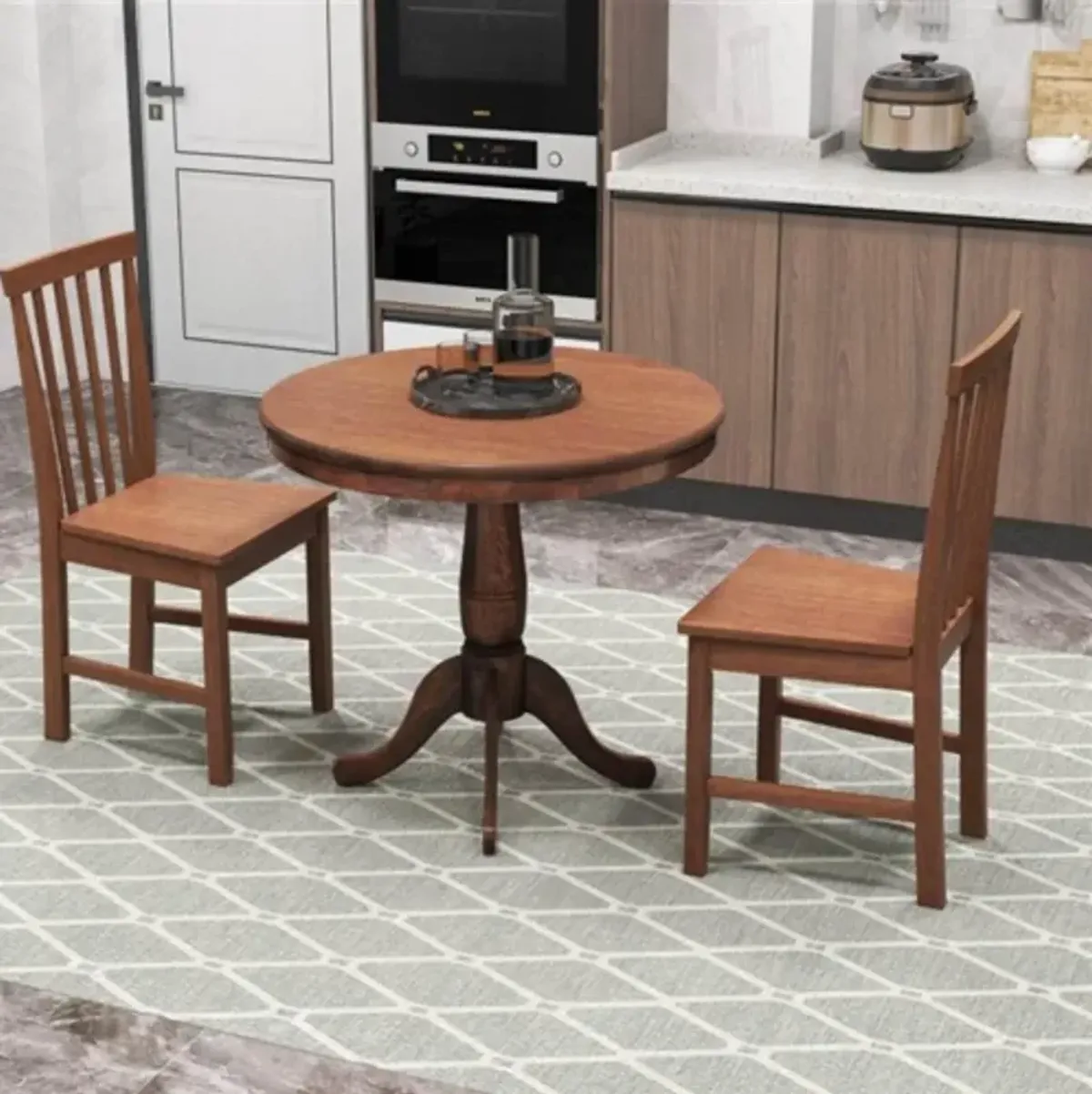 Hivvago 3 Piece Traditional Round Dining Table and 2 Chairs Set in Walnut Wood Finish