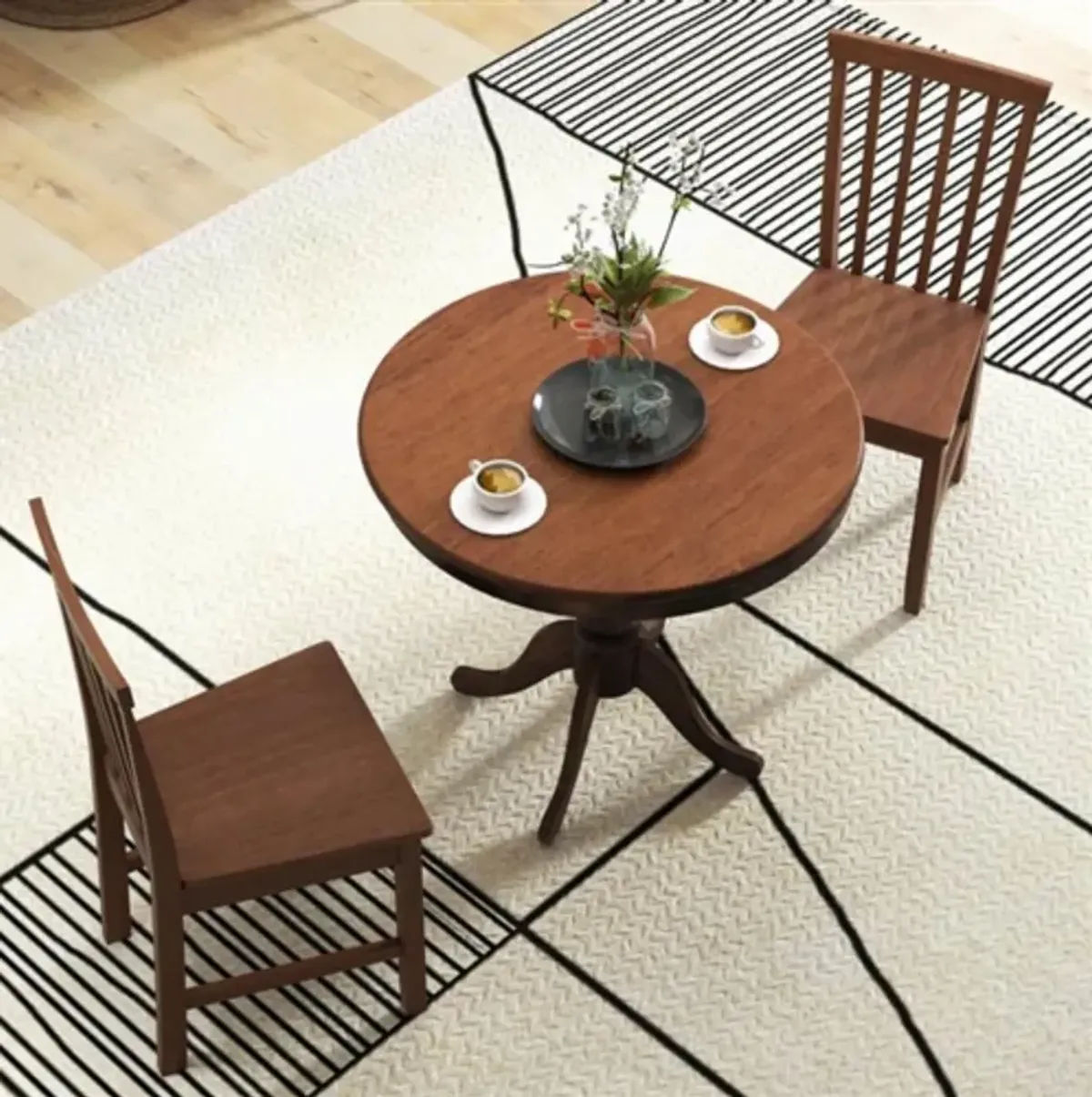 Hivvago 3 Piece Traditional Round Dining Table and 2 Chairs Set in Walnut Wood Finish