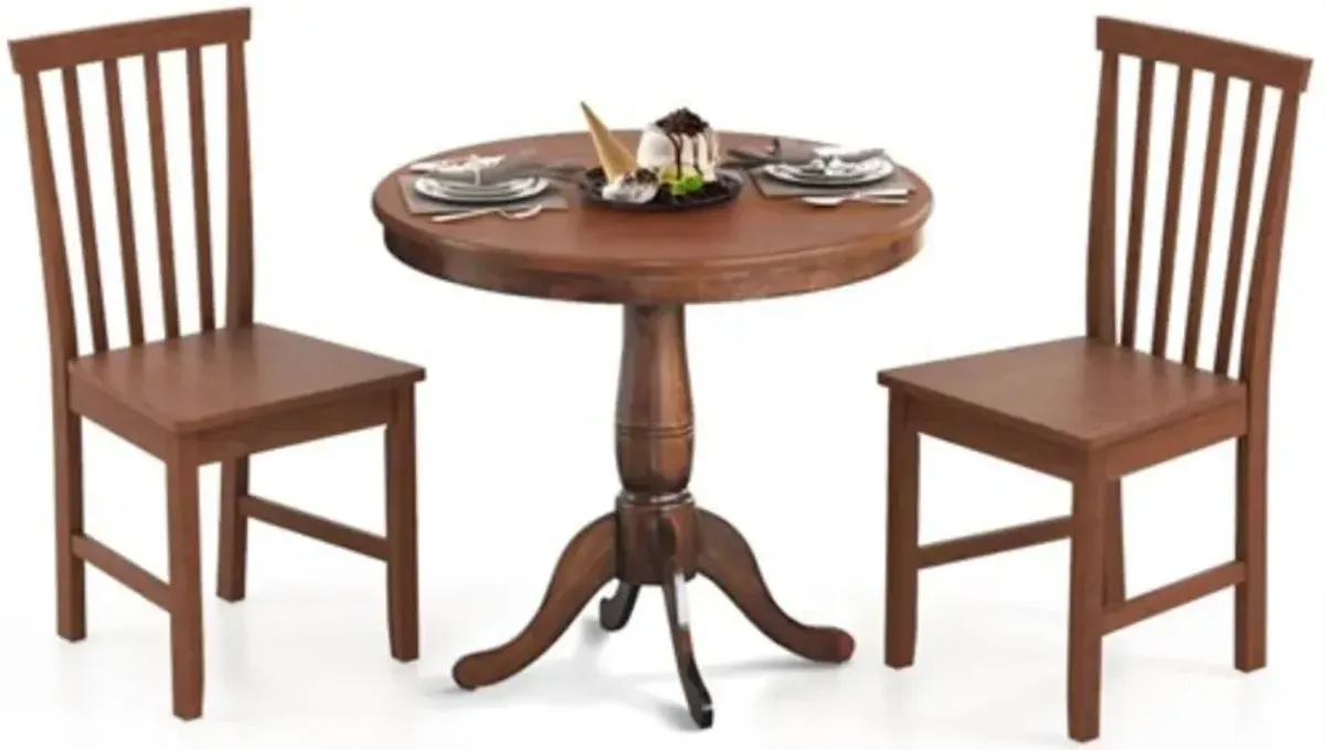 Hivvago 3 Piece Traditional Round Dining Table and 2 Chairs Set in Walnut Wood Finish