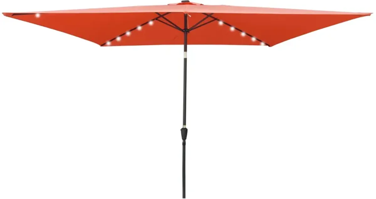 10 X 6.5FT Rectangular Patio Solar LED Lighted Outdoor Umbrellas With Crank And Push Button