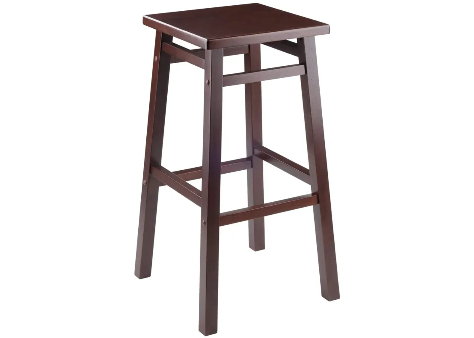 Ergode Wood Carter Square Seat Bar Stool - Rich Walnut Finish, Solid Wood, Lower Crossbar for Stability, 2 Heights, Spacious Seat, Easy Assembly