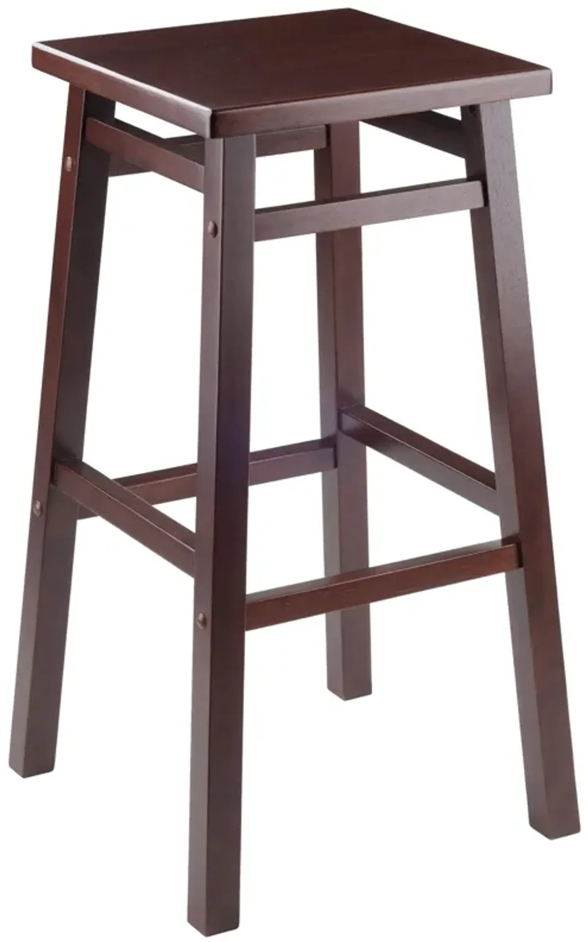 Ergode Wood Carter Square Seat Bar Stool - Rich Walnut Finish, Solid Wood, Lower Crossbar for Stability, 2 Heights, Spacious Seat, Easy Assembly