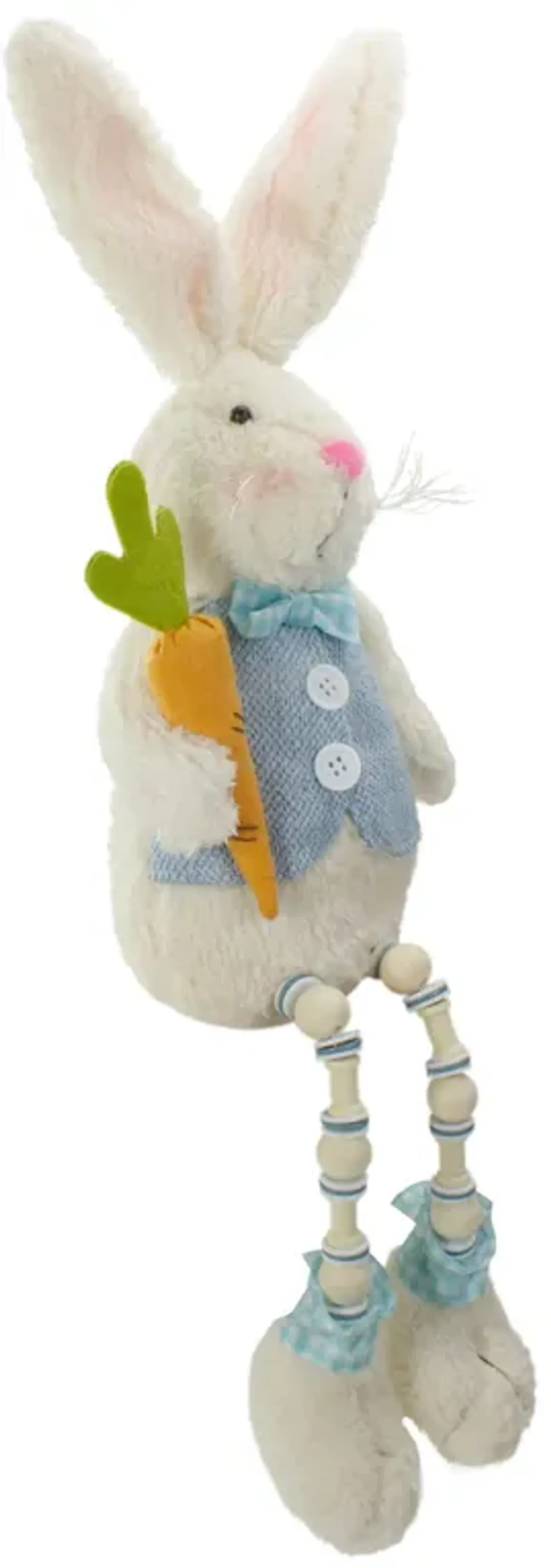 22" Blue and White Boy Easter Bunny Rabbit with Dangling Bead Legs Spring Figure