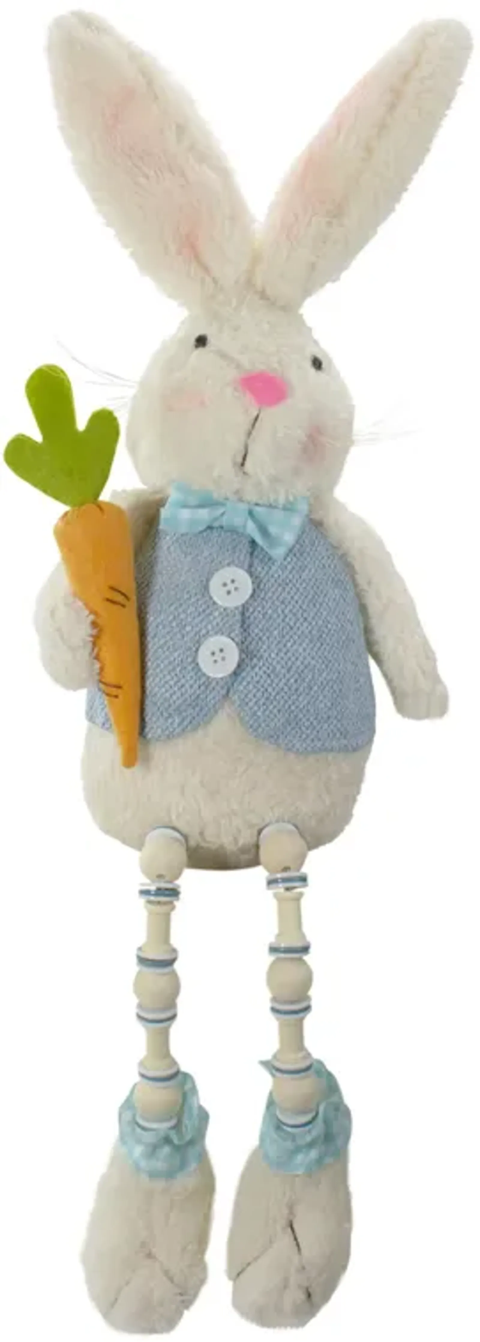 22" Blue and White Boy Easter Bunny Rabbit with Dangling Bead Legs Spring Figure