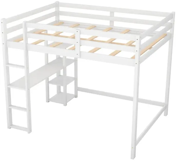 Full Size Loft Bed with Built-in Desk and Shelves