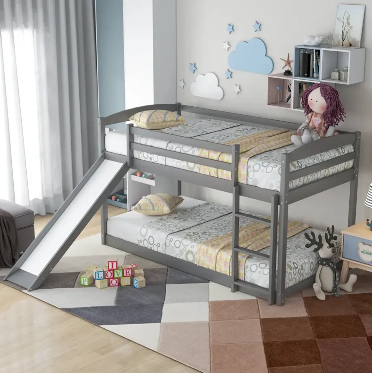 Twin over Twin Bunk Bed with Convertible Slide and Ladder