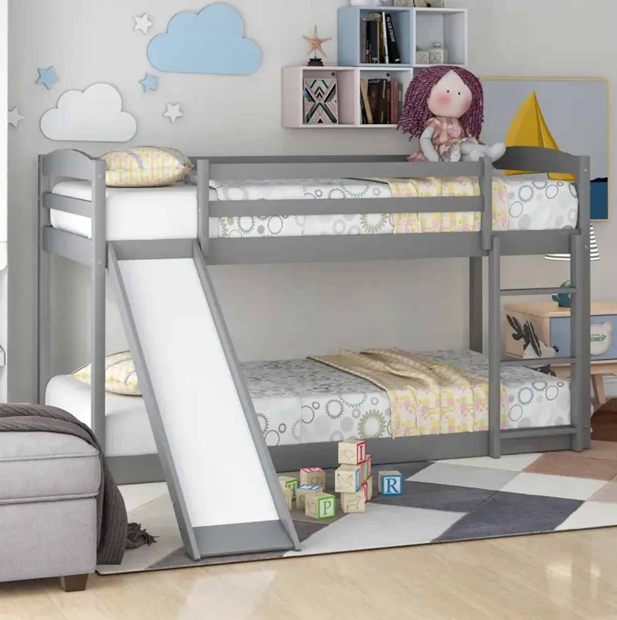 Twin over Twin Bunk Bed with Convertible Slide and Ladder