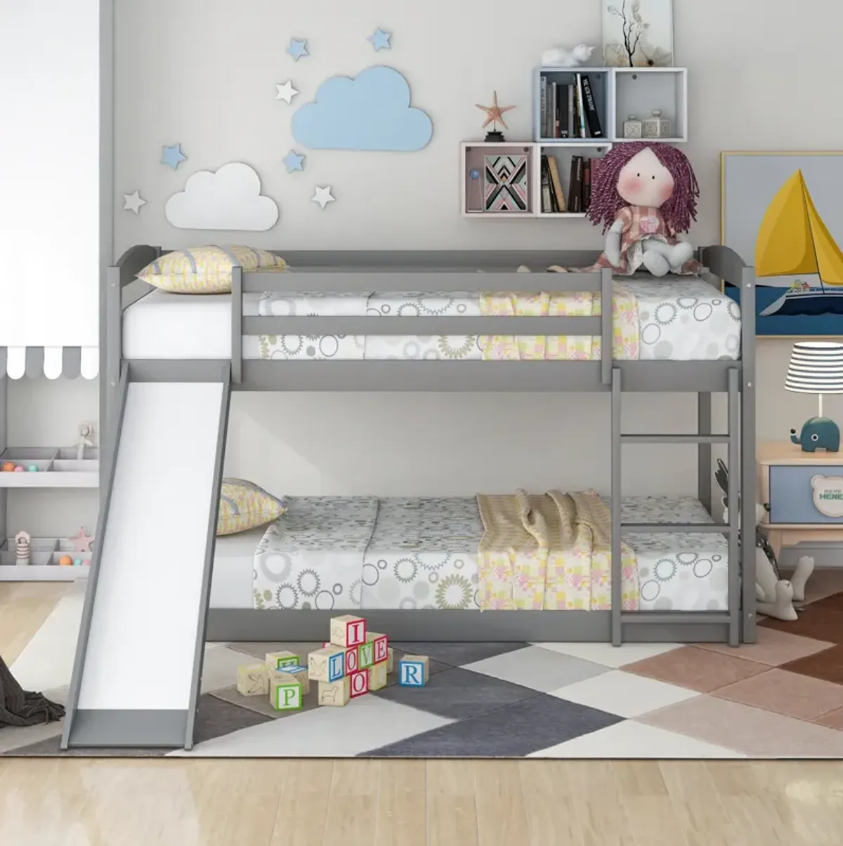 Twin over Twin Bunk Bed with Convertible Slide and Ladder