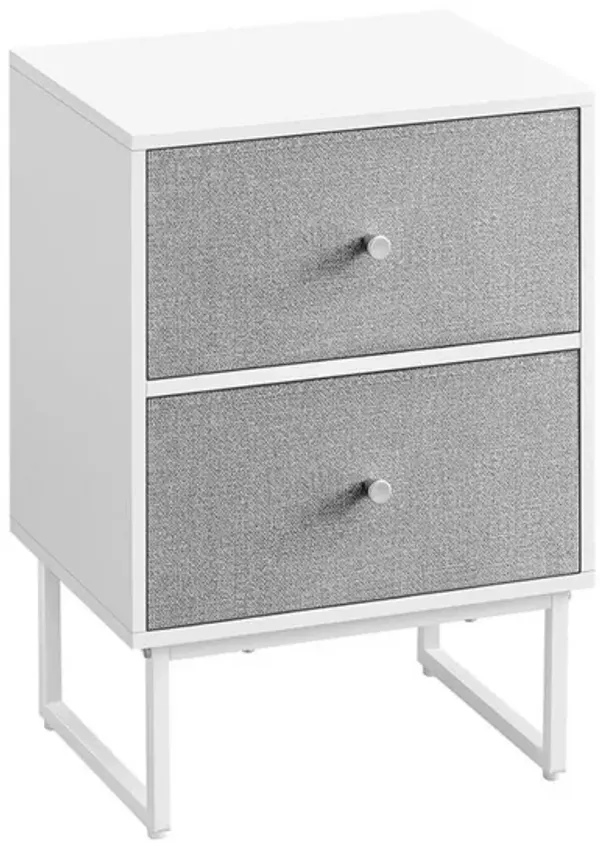 Jem 22 Inch Nightstand with 2 Removable Fabric Front Drawers, White Steel - Benzara