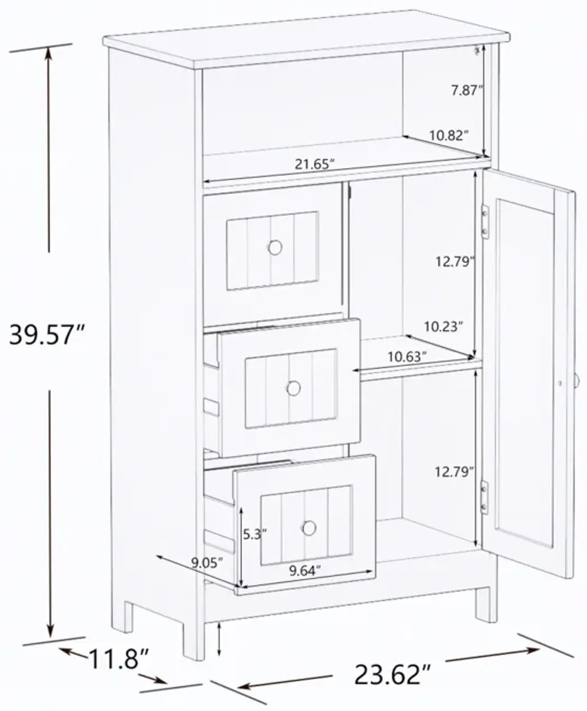 Bathroom Standing Storage Cabinet With 3 Drawers And 1 Door