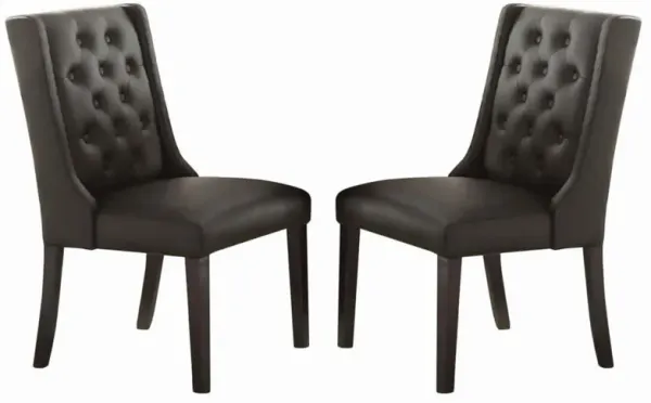 Button Tufted Royal Dining Chair, Set Of 2, Dark Brown-Benzara