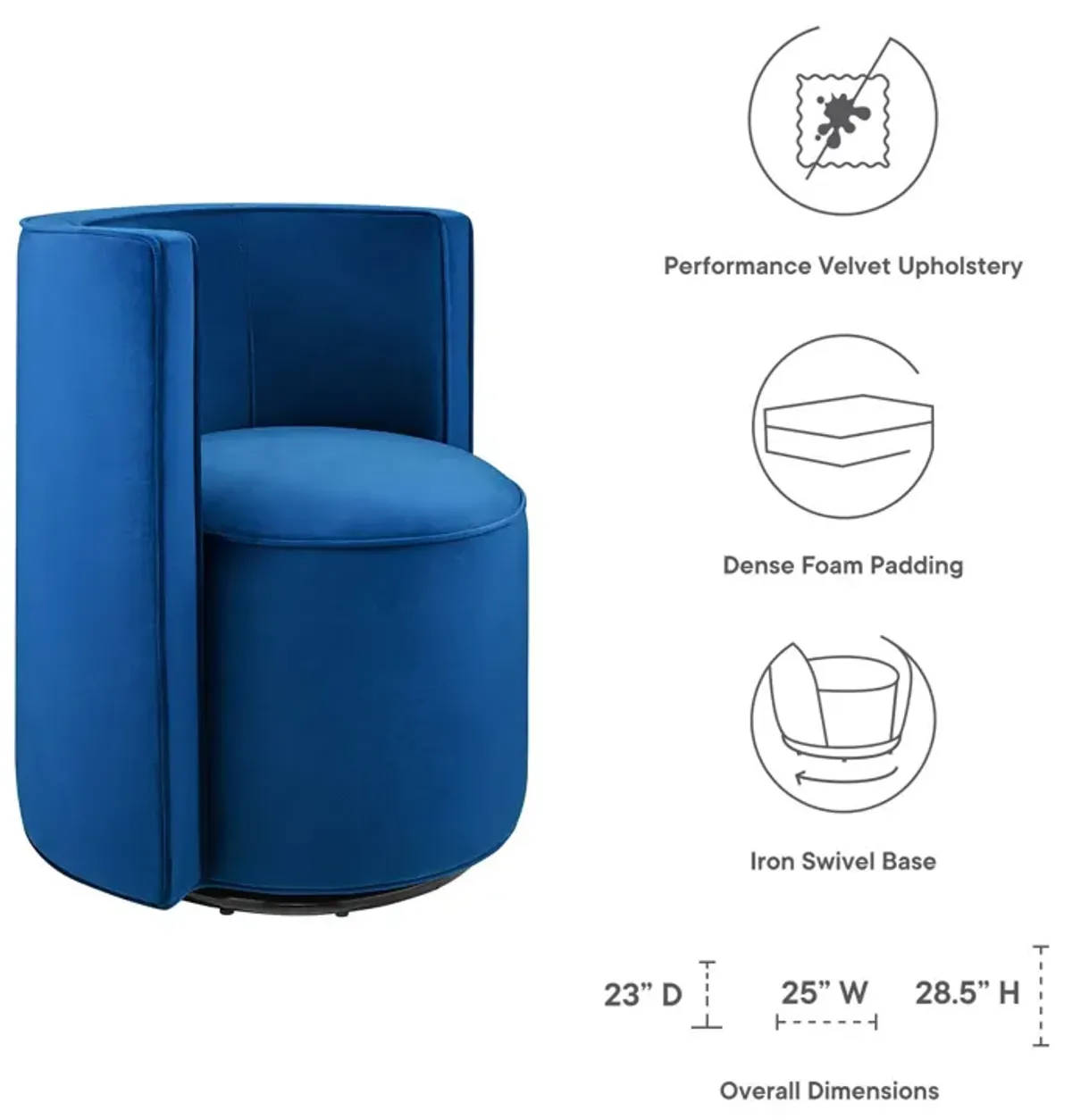 Della Performance Velvet Fabric Swivel Chair