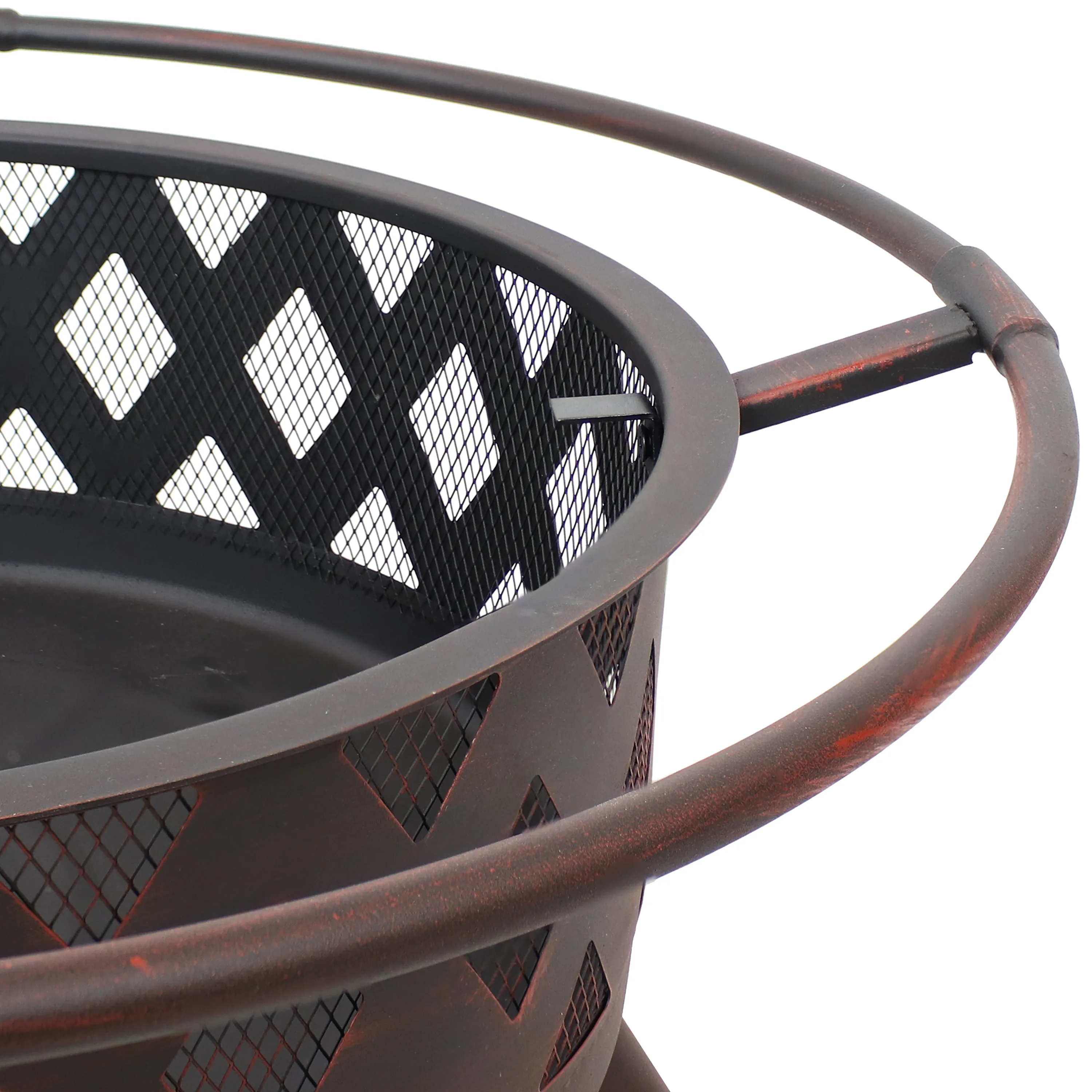 Sunnydaze 30 in Crossweave Steel Fire Pit with Screen, Poker, and Grate