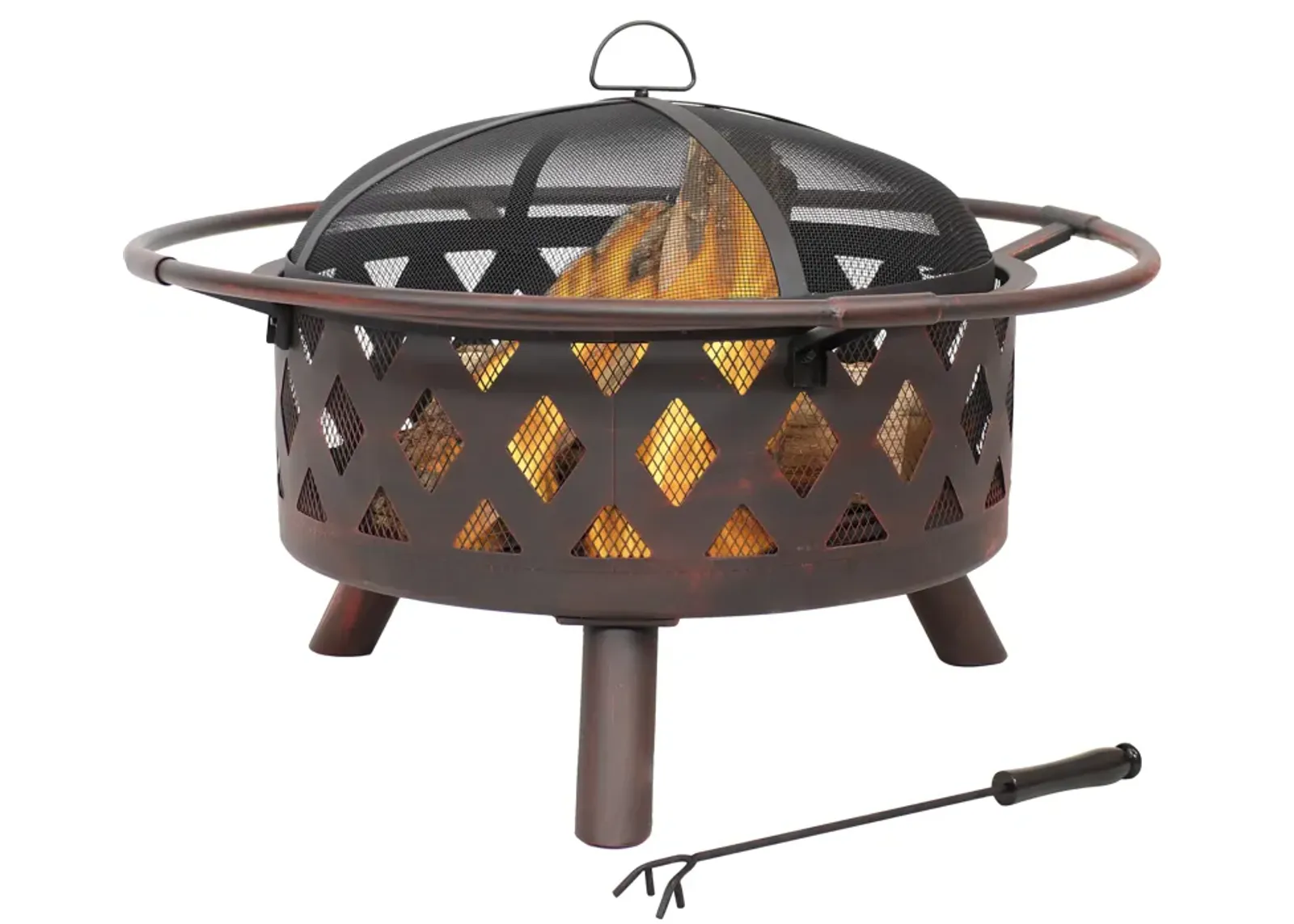 Sunnydaze 30 in Crossweave Steel Fire Pit with Screen, Poker, and Grate