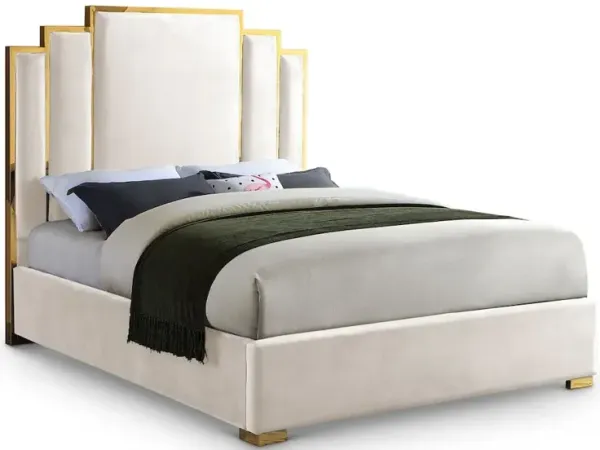 Meridian Furniture Hugo Cream Velvet King Bed